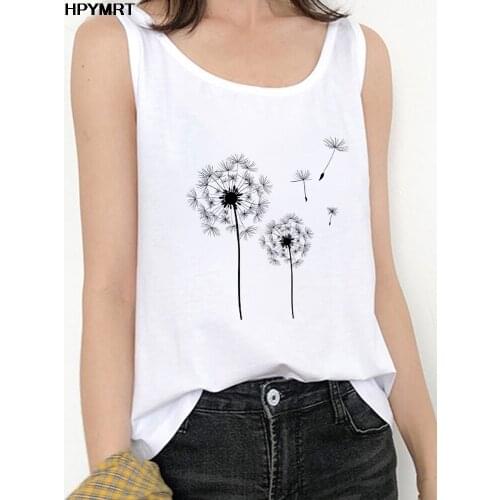 Women Vest Tank Tops Camisole Vogue Dandelion Print T-Shirts Streetwear Harajuku Casual Sleeveless Large Size Summer Top Female