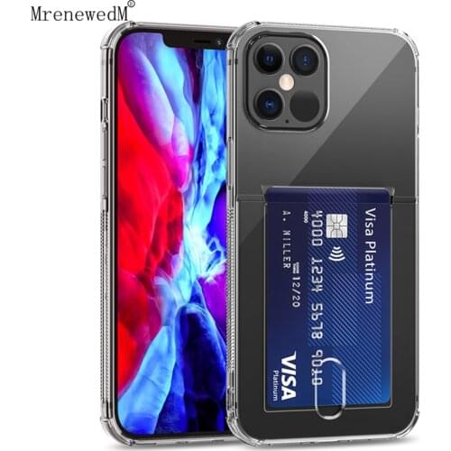 MrenewedM For iPhone 12 11 Pro Max Luxury Card Holder Silicone Phone Case For iPhone X XR XS Max SE2 7 8 Plus Transparent Cover