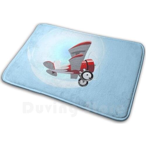 Cartoon Biplane Carpet Mat Rug Cushion Soft Show Transport Character Aerobatics Colorful Isolated Loop Clipart Vehicle