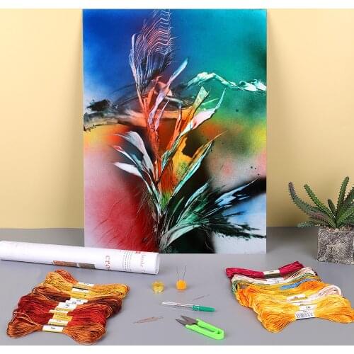 Landscape Solid Grass Printed Canvas 11CT Cross-Stitch DIY Embroidery Full Kit DMC Threads Needlework Knitting Magic