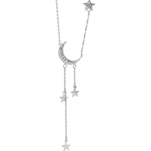 Hot Sweet 925 Star Moon Tassel Necklaces For Women choker collares Wedding Jewelry