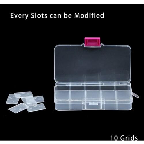BTFBES 10 Slots Plastic Storage Box Transparent Adjustable Jewelry Necklace Boxes Case Holder Craft Organizer Beads Container