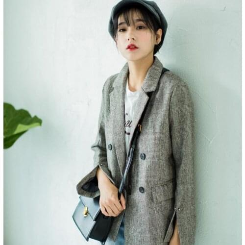 Casual Women Blazer Jacket Notched Collar Double Breasted Female Suit Coat Fashion Vintage Outerwear blaser femme Jacket