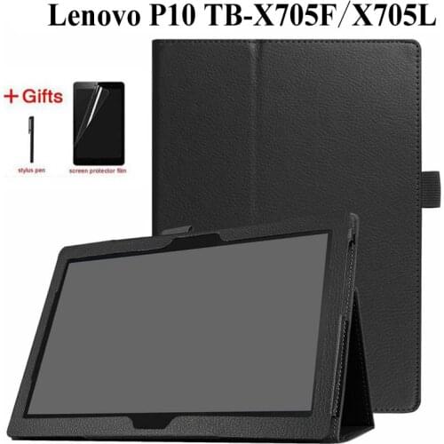 Folding Folio PU Leather Case for Lenovo Tab P10 TB-X705F New Release Tablet Stand Cover for P10 X705 10.1 inch case+film+pen