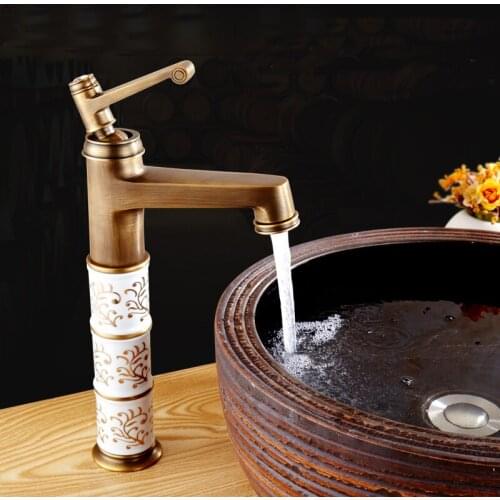 Art antique bathroom blue and white porcelain style basin faucet, Copper kitchen brass basin faucet mixer water tap hot and cold