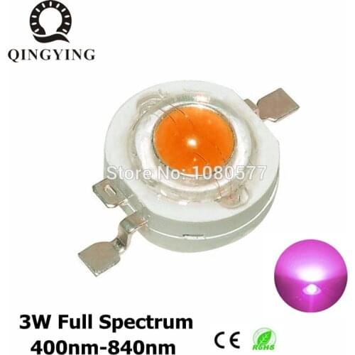 100pcs 3W 400nm-840nm DC3.2-3.6V 600mA 700mA Full Spectrum LED Grow Light Diodes For Plant Grow with 20mm Black PCB star