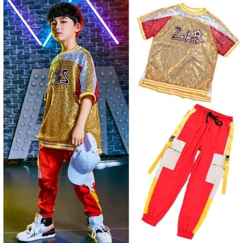 Hip Hop Dance Costumes Kids Sequins Shirt Crop Tops Running Casual Pants Skirt Girls Boys Ballroom Jazz Rave Clothes Streetwear