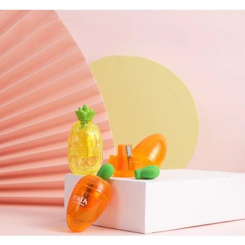 Ellen Brook 1 PCS Cute Carrot Pineapple Pencil Sharpener With Eraser Pencils School Office Supply Student Decoration Stationery