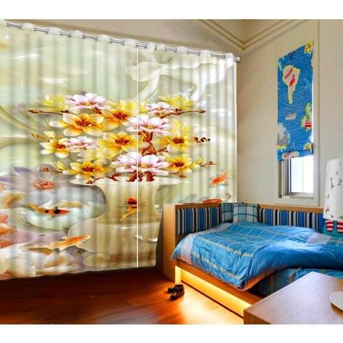 Custom curtains 3d curtains Jade wood orchid vase lotus leaf home bedroom decoration curtains for living room flower