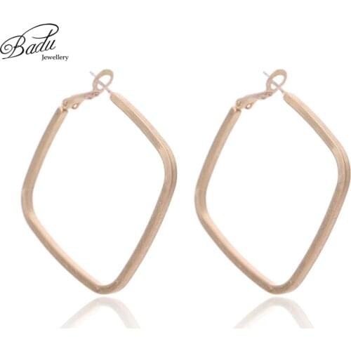 Badu Geometric Rhombus Hoop Earring Oversize Hollowing Metallic Hoops Punk Earrings for Women Rock Party Jewelry Wholesale