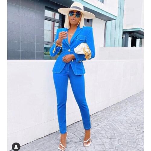 Celebrity Bandage Dress 3 Colors Woman Autumn/Winter New Denim Jacket High Waist Long Pants Elegant Woman Vintage Vestios Female