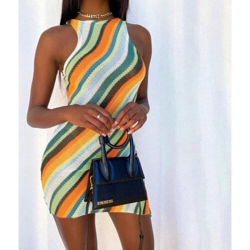 2021 Summer New Fashion Slim Sleeveless Round Neck Striped Striped Dress Office 2019 Professional Plus Dresses Summer Ladies