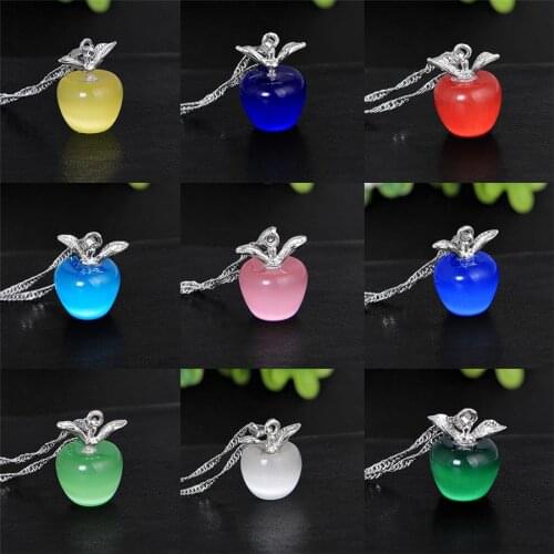 New Arrival Apple Shaped Crystal Necklace For Women Exquisite Opal Pendant Girls Clavicle Chain Dinner Party Accessories