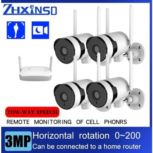 ZHXINSD 3MP Video Surveillance 4CH Audio Camera Wireless NVR Kit Security Camera System 1296P Outdoor Waterproof Security Came