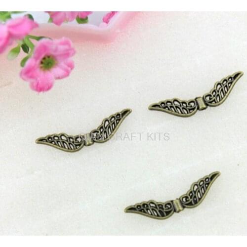 200pcs Angel Wing Openwork Spacer Beads Charm Pendant Blank Antiqued Bronze Lacy wing antique bronze 31*8mm zinc alloy