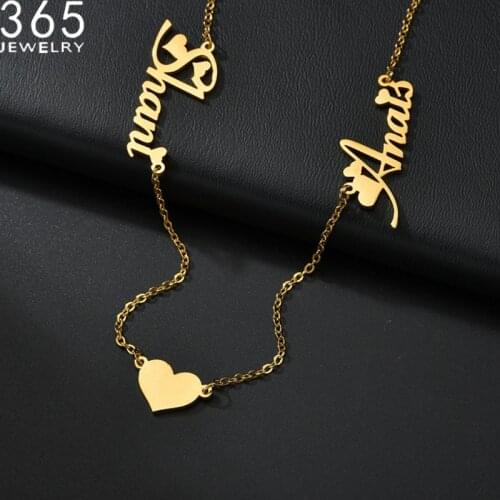 2021 New Fashion Collier Personalized Two Names Necklace Stainless Steel Customed Nameplate Party Necklace For Girl Jewelry Gift