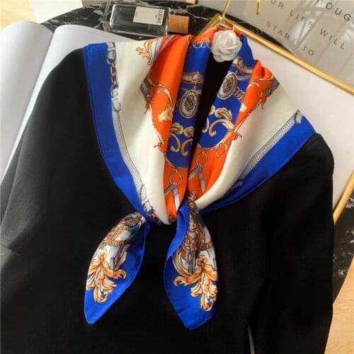 2021 Silk Feeling Scarf Women Square Design Neck Wraps Chain Print Hairband Female Foulard Soft Lady Bandana Neckerchief New