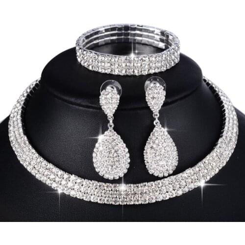 3 PCS Luxury Wedding Bridal Jewelry Sets for Women Necklace Bracelet Australia Crystal Long Earring Set Elastic 11.11 Sale