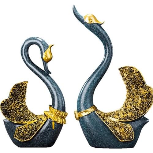 Home Decoration Accessories European Luxury Creative Resin Swan Sculptures Crafts TV Cabinet Office Statues Wedding Gift