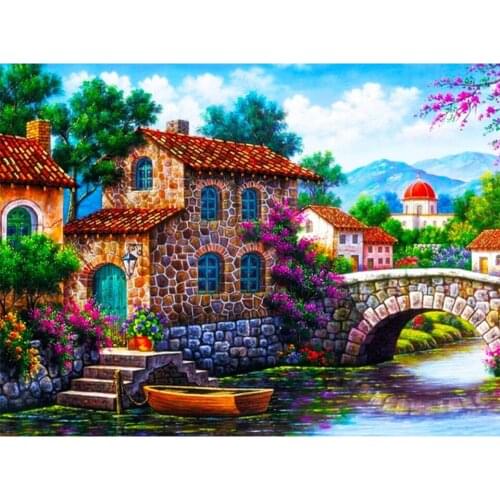 5D DIY Diamond Painting Landscape Town Cross Stitch Kit Full Drill Square Embroidery Mosaic Art Picture of Rhinestones Decor
