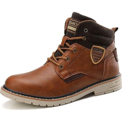 Brand Winter Men Snow Boots Warm Plush Mens Boots Waterproof Leather Ankle Boots Outdoor Non-slip Mens Hiking Boots Sneakers