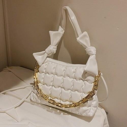 Design Vintage Solid Color Pleated Soft Skin Shoulder Bag for Women Trend Chain Crossbody Bag Female Fashion Simple Handbag