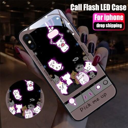 Call Flash Mobile Phone Case for IPhone 11 12 Pro XS MAX SE 6 6S 7 8 Plus XR X S LED Dolls Light Color Change Back Glass Covers