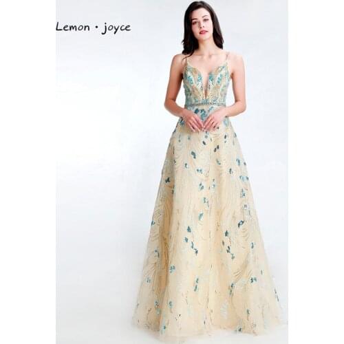 Lemon joyce Formal Evening Dresses 2020 Sexy V-neck Backless A-line Dress Party Evening Gowns Plus Size