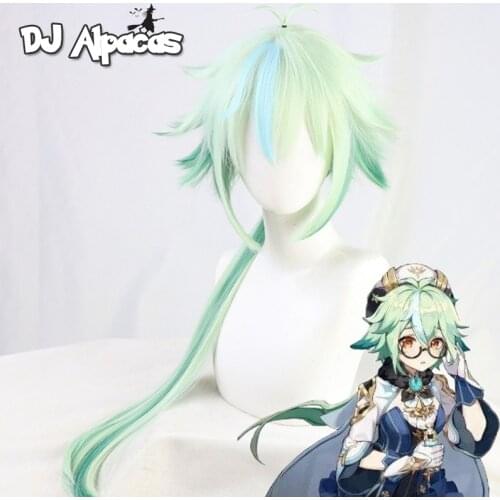 Genshin Impact Sucrose Green Mixed Long Straight Cosplay Heat Resistant Synthetic Anti-warping Hair Halloween Carnival Party