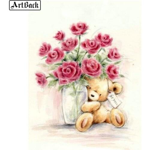 ARTBACK 5d diy diamond painting cartoon bear flower full square drill diamond embroidery resin diamond mosaic sticker gift