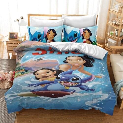 Disney Stitch Bedding Sets Queen King Size Cartoon Quilt Cover Pillowcase Duvet Cover Set for Children Adult
