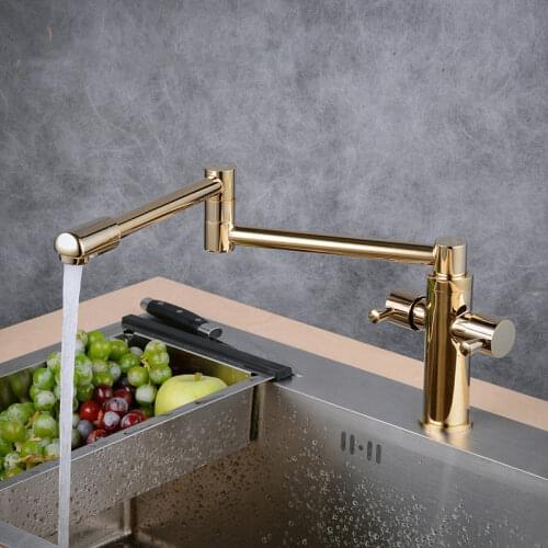 High Brass Pot Filler Tap Deck Mounted Kitchen Faucet Single Cold and Hole Tap 360 Rotation Folding Spout Gold Black Antique