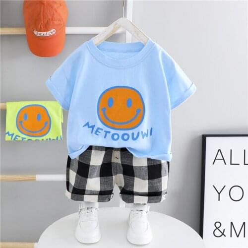 2021 Summer Baby Boys Girls Clothing Sets Toddler Infant Short Sleeve T Shirt Plaid Shorts Children Suits Kids Clothes 0-4y