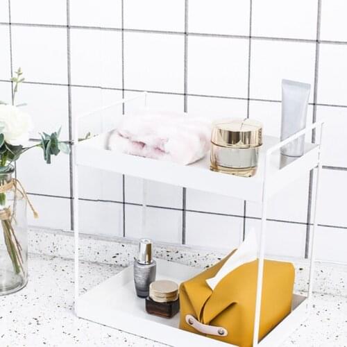 HOT 1Pcs 2 Tier Standing Shelves Kitchen Base Cabinet Shelf Shower Tray Bathroom Countertop Organizer Vanity Tray