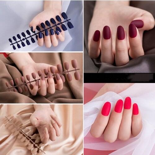 24pcs Matte DIY Fake Nails Cheap Red Blue Green Short Nail Tips Fingernail Level Nail Art False Nails Wholesales False Nails Hot