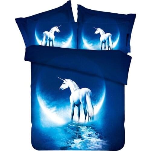 Moon Horse Bedding set California King queen double size fitted bed sheet sheets quilt duvet cover bedspread bedsheet blue 4pcs