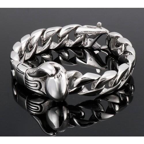 15mm Mens Boys Chain Smooth Curb Cuban Link Boxing Boxer Glove Bracelet Punk Hiphop Titanium Stainless Steel Bracelets Jewelry