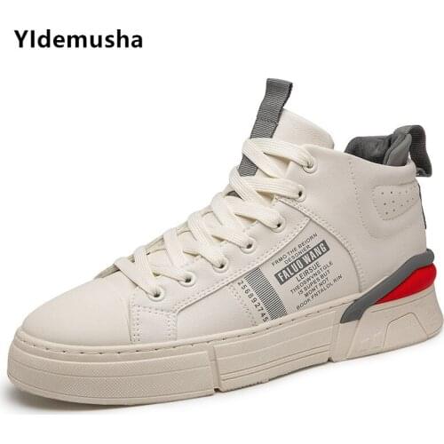 Mens Fashion Casual Shoes High Top Men PU Sneakers 2020 Autumn Winter New Men Lace-up Shoes High Quality Non-slip Walking Shoes