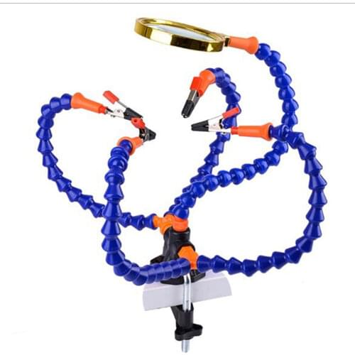 Bench Vise Table Clamp Soldering Station 5Pc Flexible Arms Soldering Iron Holder Pcb Welding Repair 3X USB Magnifying Light Tool