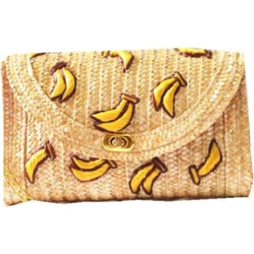2021 New Fashion Cherry & Bananas Straw Messenger Bags Woven Day Clutch Flap Bag Beach Package Crossbody Chain Bags