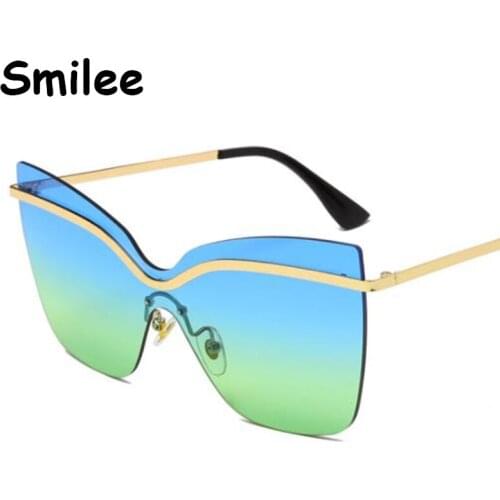 Fashion Oversized Rimless Sunglasses Women Green Cat Eye Goggles 2020 Retro Sun Glasses Female Gradient Framless Eyewear UV400