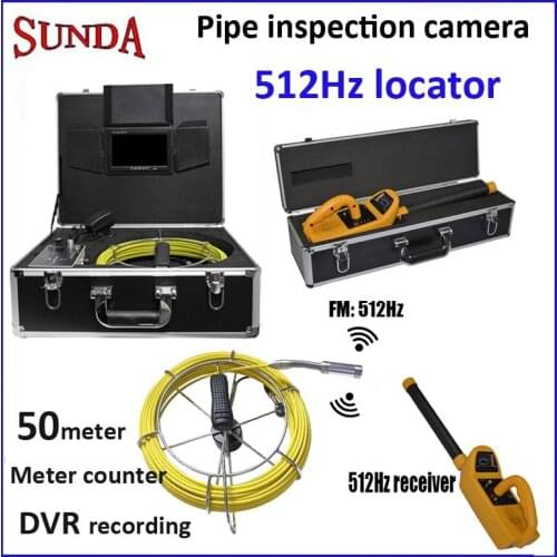 512hz transmitter and 512hz receiver drain/sewer pipe inspection camera system dvr video&audio record,meter counter 50meter