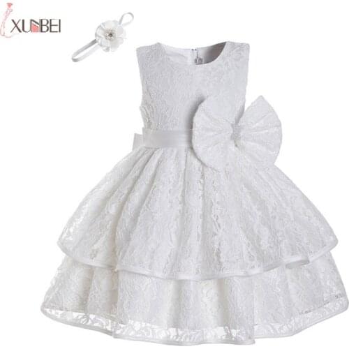 Flower Girl Dress For Girls Princess Pearls Bow Embroidery Appliques Ball Gowns With Headwear Wedding Party vestido 3M-2Years