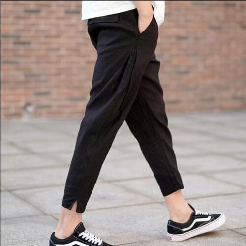 28-38 New Pants Men 2020 Harem Pants Cotton Linen Casual Pants Hairstylist Tide Personality Fold Nine Pants Plus Size Costumes