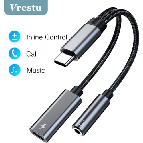 2 in 1 Type C to 3.5mm Jack Audio Splitter Earphone AUX 60W Fast Charging Adapter for Pixel 5 4 iPad Pro 2020 Samsung S20 10Plus