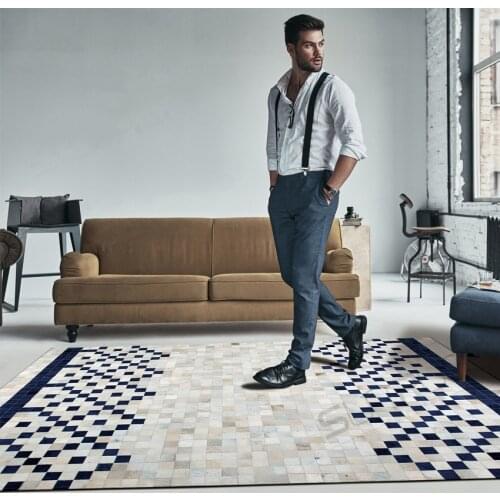 Modern style luxury cowhide skin fur patchwork rug, American style natural cow skin fur carpet, decorative fur floor mat