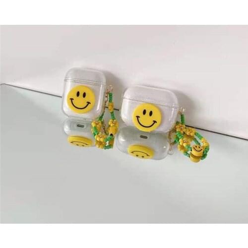Cute Smile Key Chain for Airpod Pro Cover Soft Clear Tpu Wireless Bluetooth Protection for Airpodd 1 2 Cases Coque Back