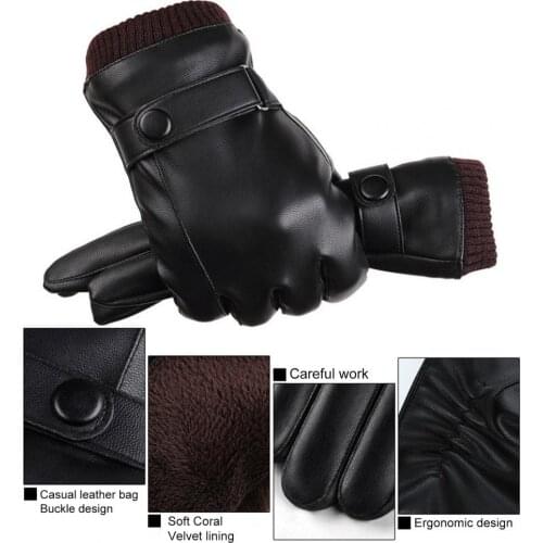 Warm Gloves Good Thermal Insulation Useful Sensitive Faux Leather Warm Soft Gloves