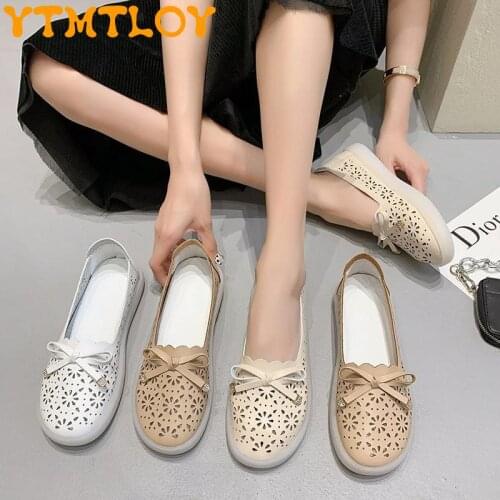 Nurse Shoes Female 2021 Summer New Non-slip Flat Soft Leather Bow Soft Bottom Comfortable Hollow Breathable Single Shoes