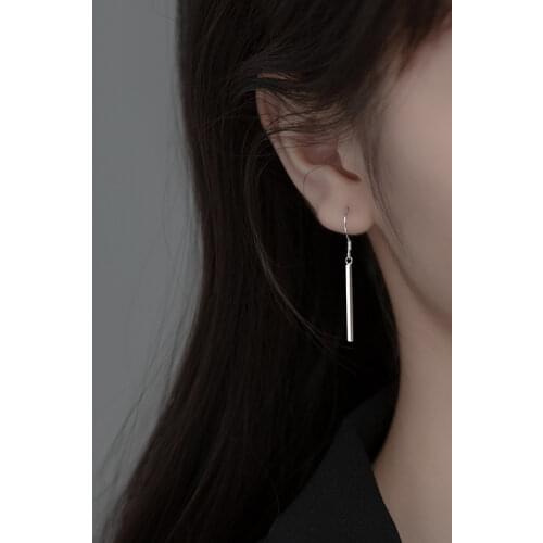 VOQ 925 Sterling Silver Simple Fashion Geometric Cuboid Long Drop Hook Earrings Ear Jewelry for Women Party